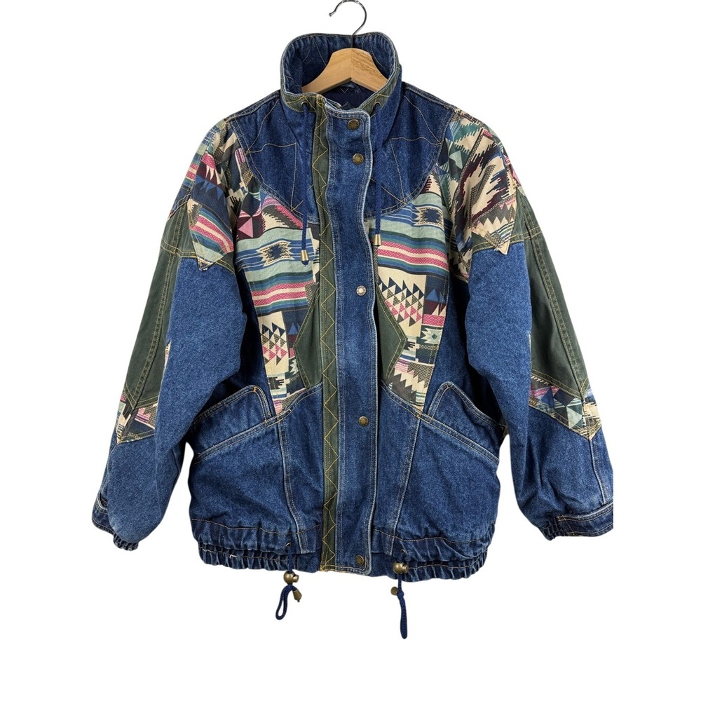 IZZI | 90's Southwestern Aztec Denim Jacket | Cotton Lined | Size Small